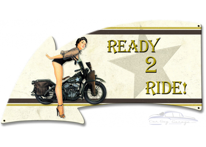 Ready 2 Ride Grunge Metal Sign - 21" x 11"