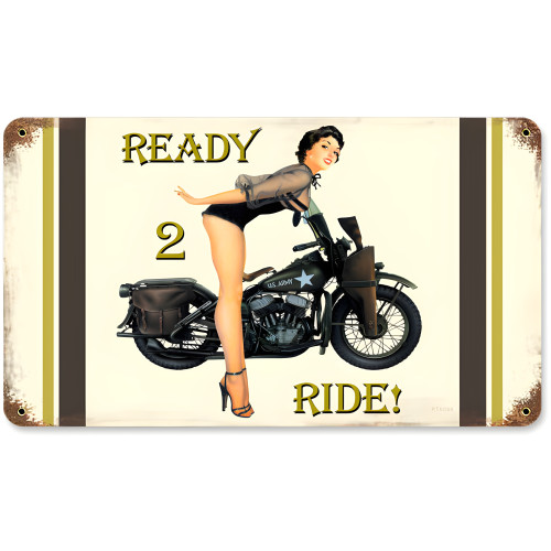 Ready 2 Ride Metal Sign - 14" x 8"