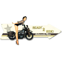 Ready 2 Ride Motorcycle Shop Grunge Metal Sign - 26" x 12"