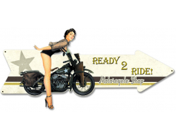 Ready 2 Ride Motorcycle Shop Grunge Metal Sign - 26" x 12"