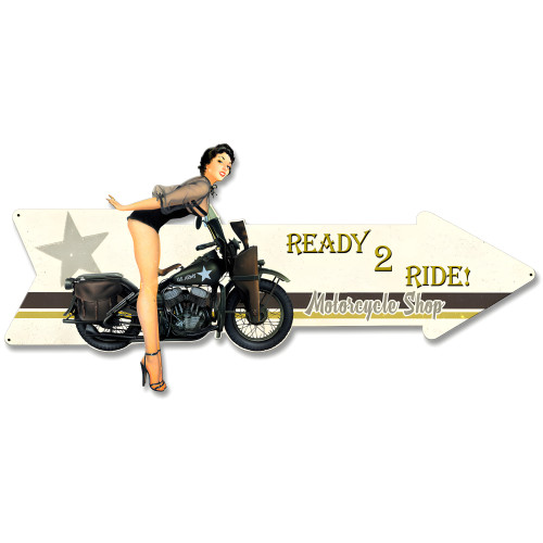 Ready 2 Ride Motorcycle Shop Grunge Metal Sign - 23" x 10"