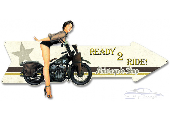 Ready 2 Ride Motorcycle Shop Grunge Metal Sign - 23" x 10"