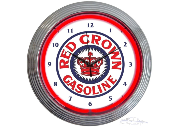 Red Crown Gasoline Neon Clock