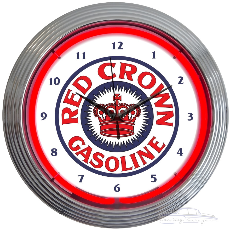 Red Crown Gasoline Neon Clock Red Crown Gasoline Neon Clock
