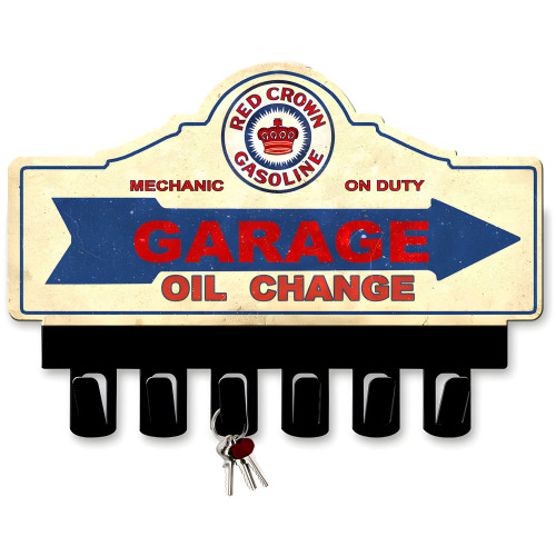 Red Crown Gasoline Key Hanger metal sign - 14" x 10"