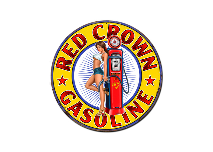 Red Crown Gasoline Metal Sign - 30" Round