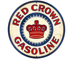 Red Crown Gasoline Metal Sign - 28" Round