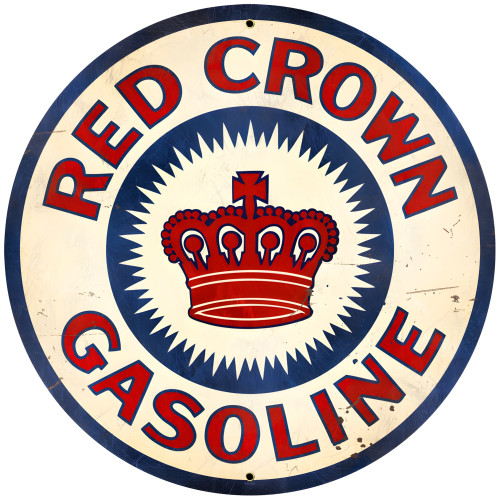 Red Crown Gasoline Metal Sign - 28" Round