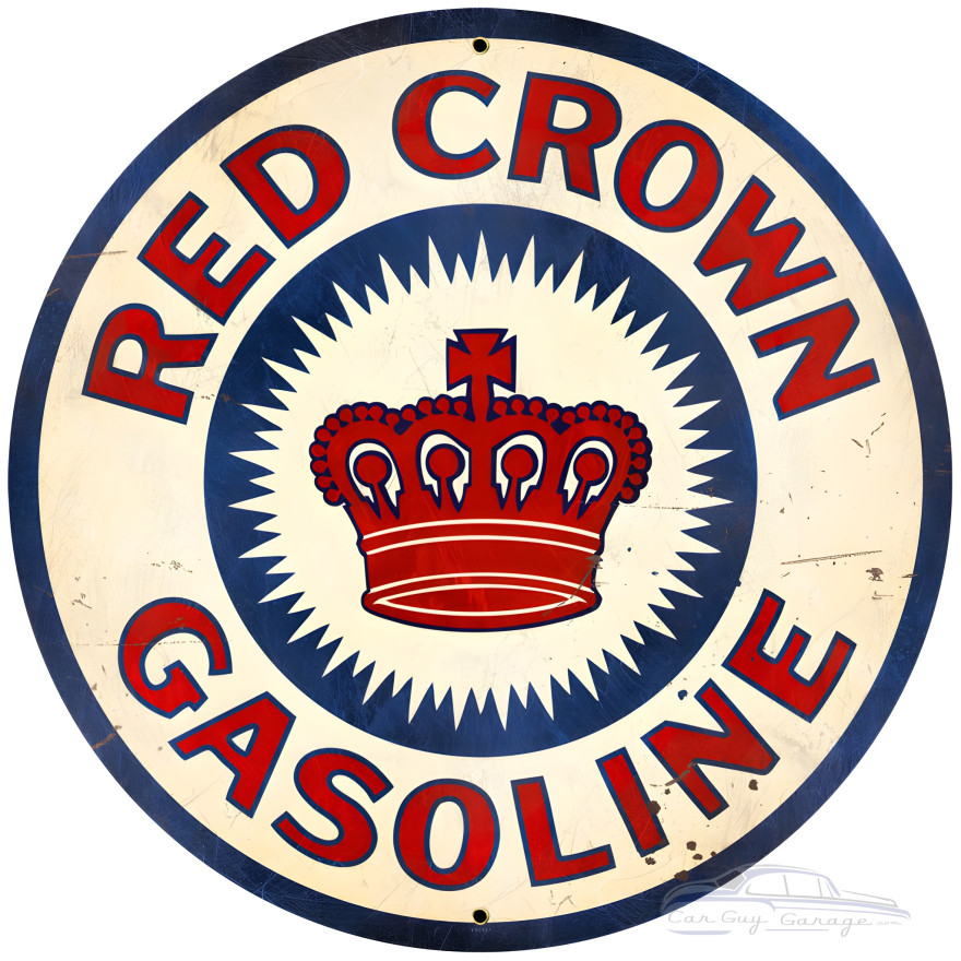 Red Crown Gasoline Metal Sign - 28" Round