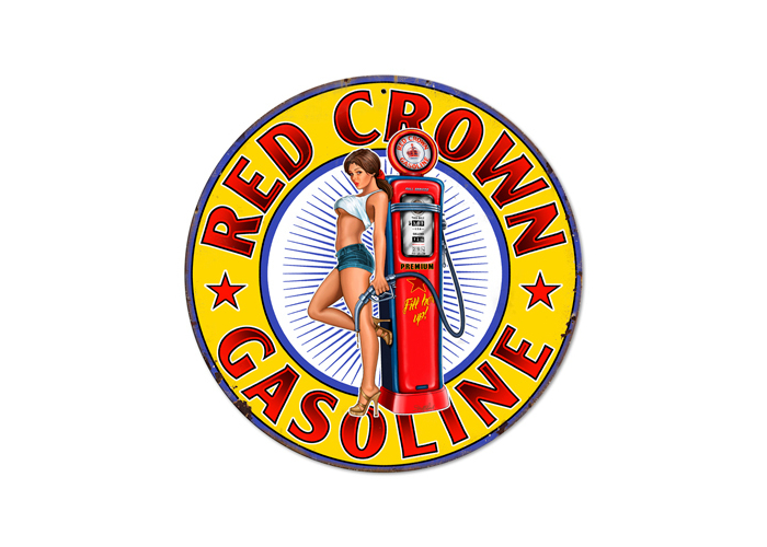 Red Crown Gasoline Metal Sign - 14" Round
