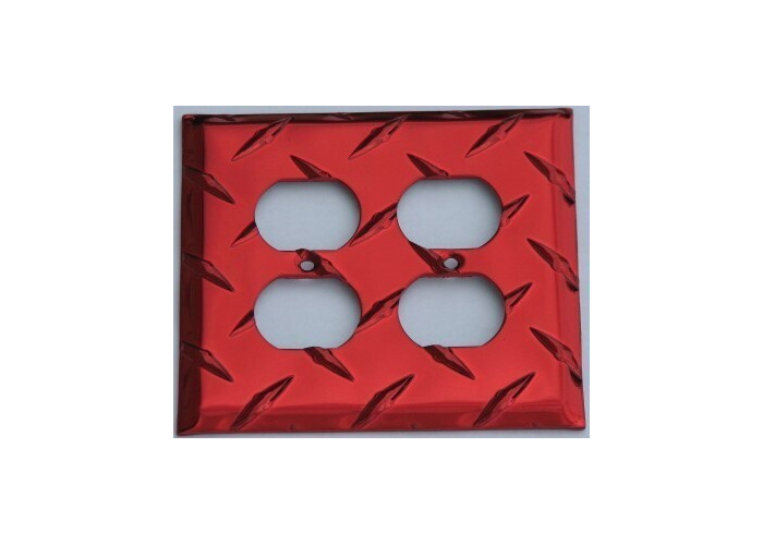 Red Diamond Plate Double Outlet Wall Plate