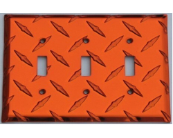 Orange Diamond Plate Triple Toggle Wall Plate