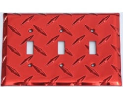 Red Diamond Plate Triple Toggle Wall Plate