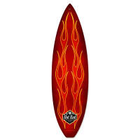 Red Flame Surfboard Metal Sign - 6" x 22"
