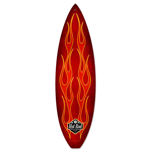 Red Flame Surfboard Metal Sign - 6" x 22"