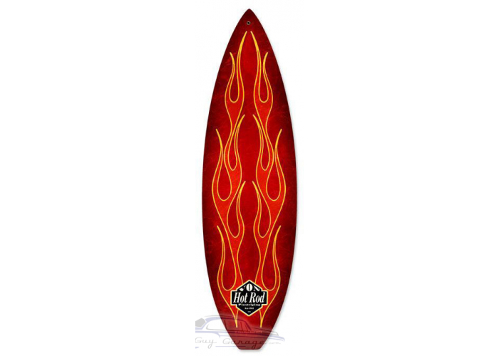 Red Flame Surfboard Metal Sign - 6" x 22"