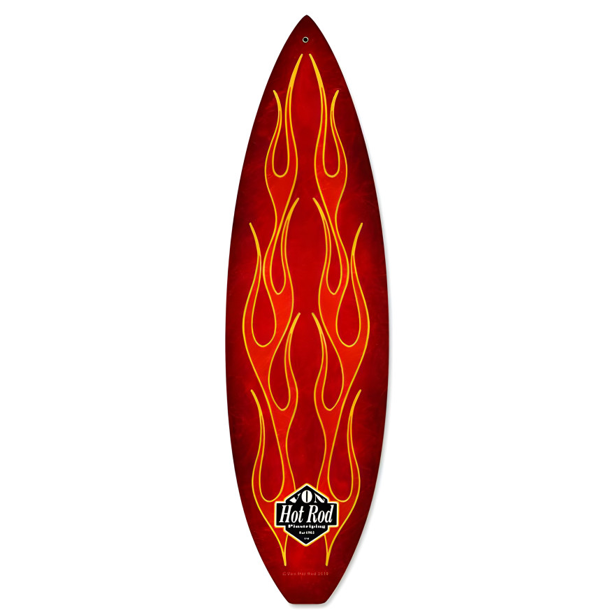 Red Flame Surfboard Metal Sign - 6" x 22"