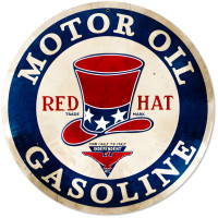 Red Hat Gasoline Metal Sign - 14" Round