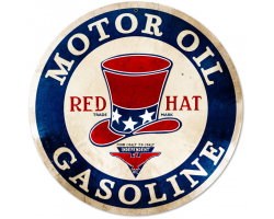 Red Hat Gasoline Metal Sign - 14" Round