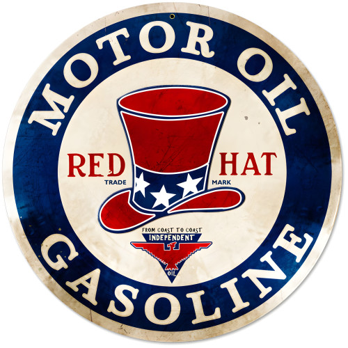 Red Hat Gasoline Metal Sign - 14" Round