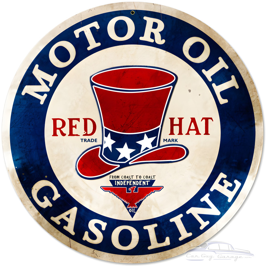 Red Hat Gasoline Metal Sign - 14" Round