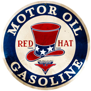 Red Hat Gasoline Metal Sign - 28" Round