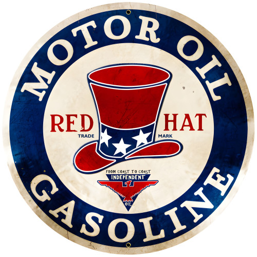 Red Hat Gasoline Metal Sign - 28" Round