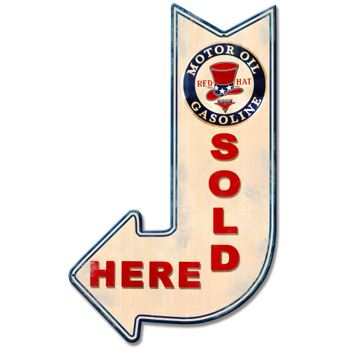 Red Hat sold here arrow metal sign - 15" x 24"