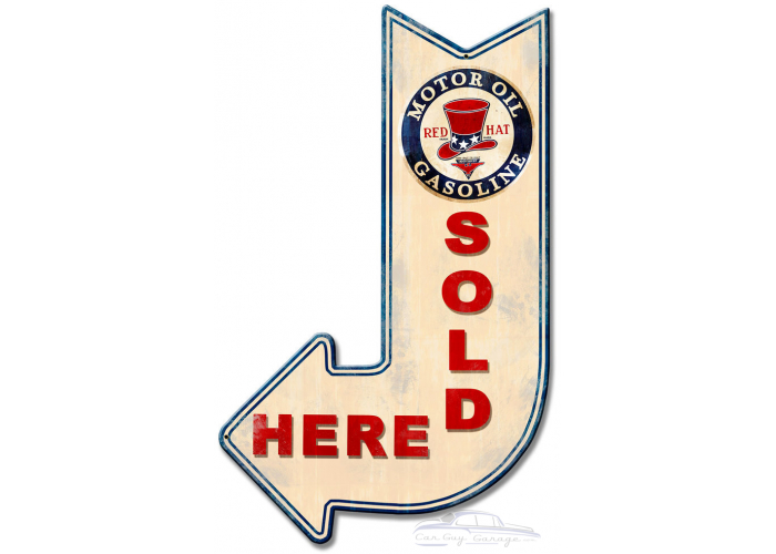 Red Hat sold here arrow metal sign - 15" x 24"