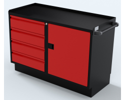 Red 48 inch 1 door 4 drawer Professional Grade Cabinet