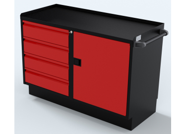 Red 48 Inch 1 Door 4 Drawer Professional Grade Cabinet