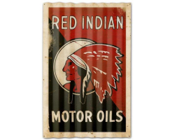 Red Indian Motor Oil Corrugated Framed Sign