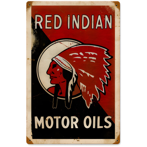 Red Indian Oil Metal Sign - 12" x 18"