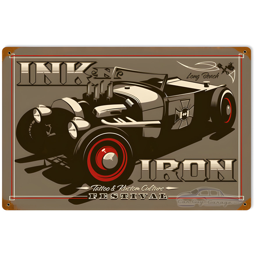Red Tire Rod Metal Sign - 18" x 12"