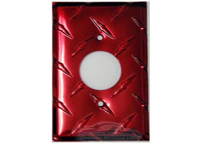 Red Round Plug 1 3/8 Inch Outlet Diamond Plate Wall Plate