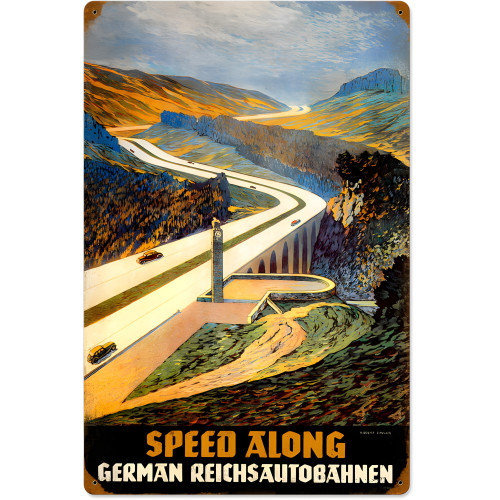 Reichsautobahn Speed Along Metal Sign - 12" x 18"