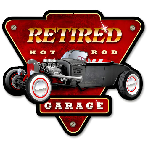 Retired Hot Rod Garage Metal Sign - 15" x 14"