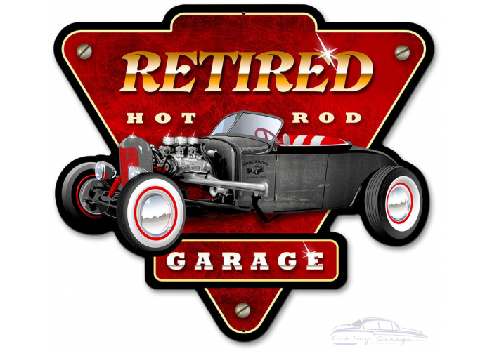 Retired Hot Rod Garage Metal Sign - 15" x 14"