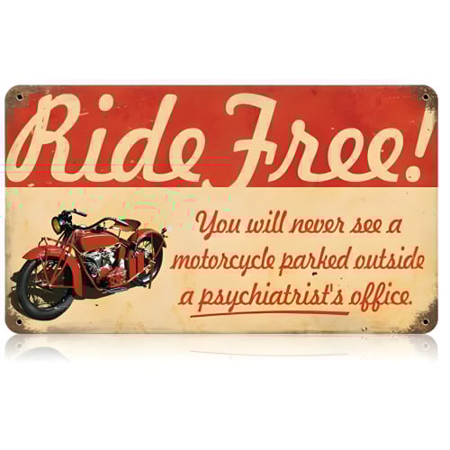 Ride Free Motorcycle Metal Sign - 14" x 8"