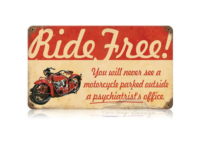Ride Free Motorcycle Metal Sign - 14" x 8"