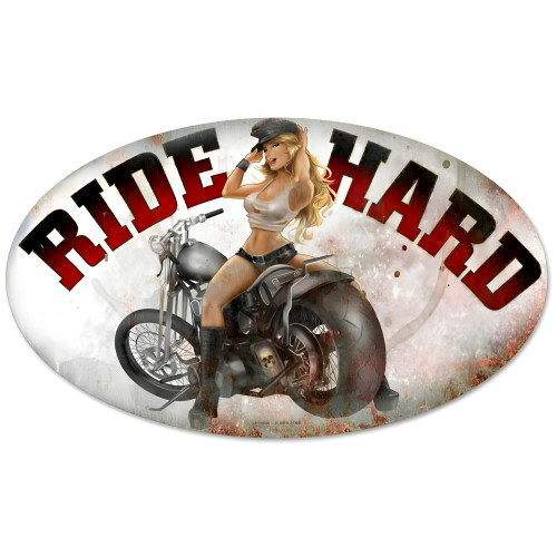 Ride Hard Metal Sign - 24" x 14"