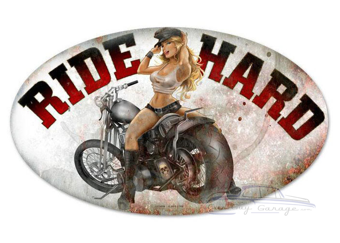 Ride Hard Metal Sign - 24" x 14"