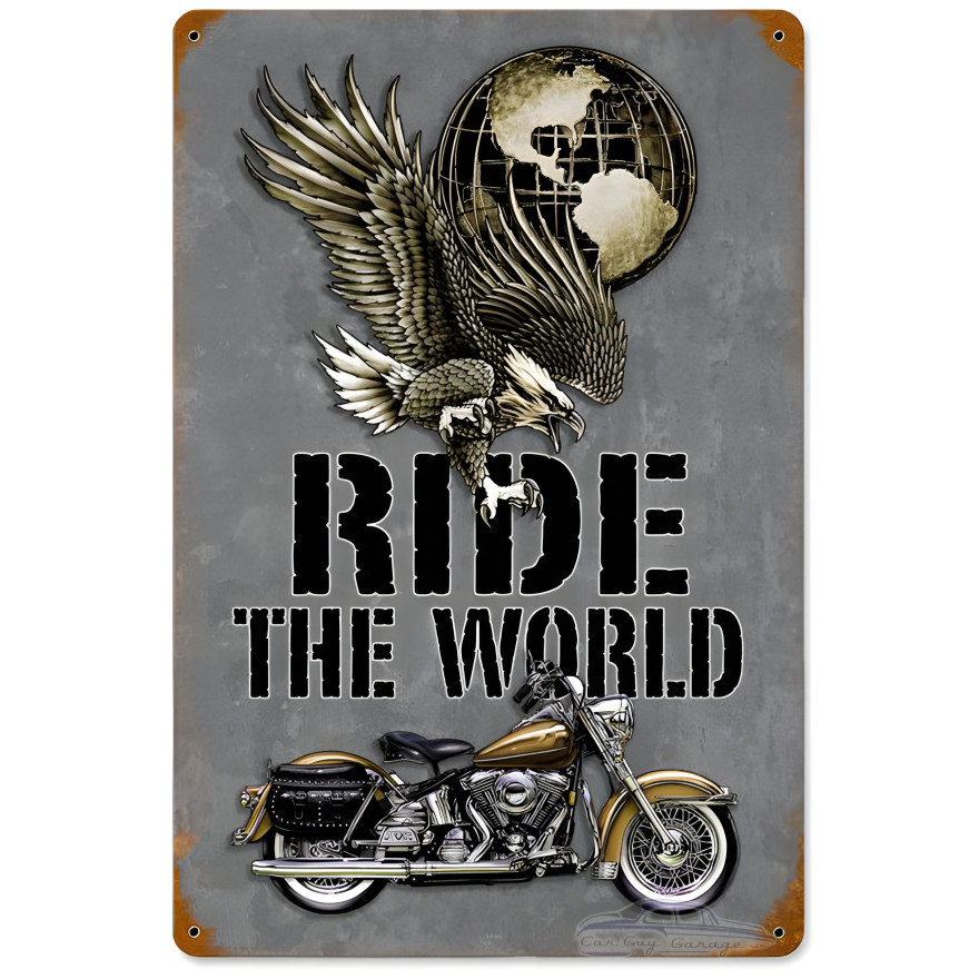 Ride the World Metal Sign - 12" x 18"