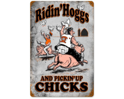 Riding Hogs with Wood Frame Sign