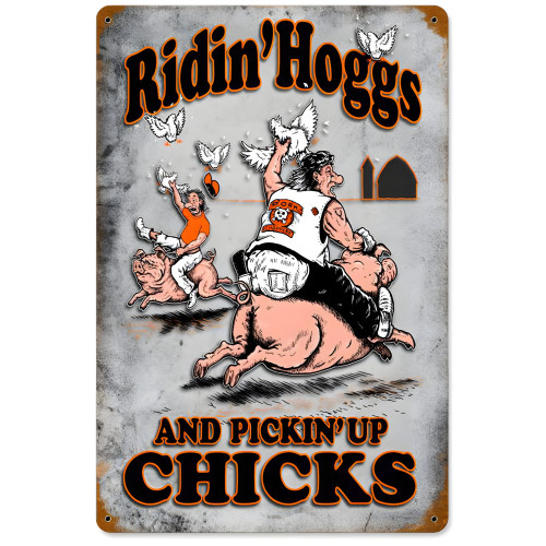 Riding Hogs with Wood Frame Sign - 12" x 18"