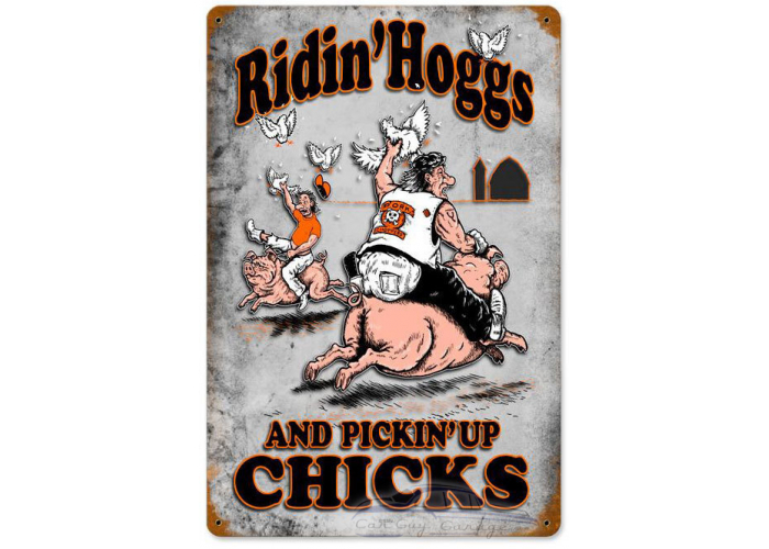 Riding Hogs with Wood Frame Sign