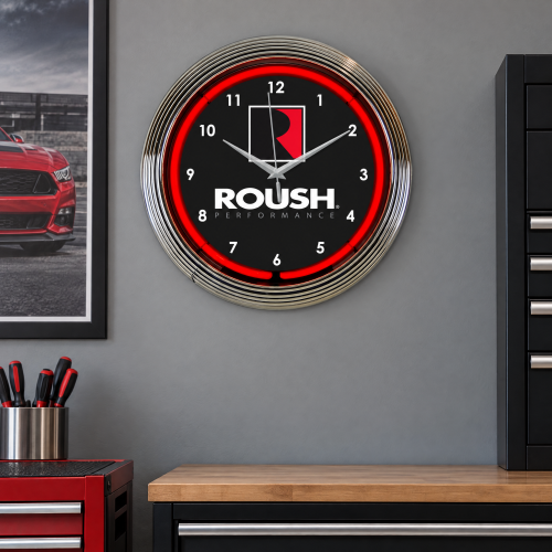 Roush Performance Red Neon Wall Clock with Chrome Rim