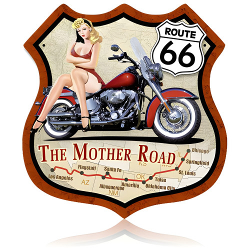 Route 66 Bike Shield Metal Sign - 15" x 15"