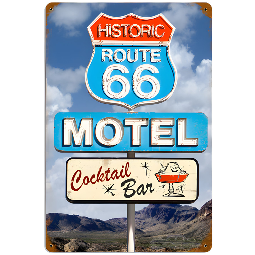Route 66 Cocktail Metal Sign - 18" x 12"