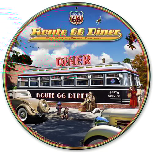 1936 Route 66 Diner Metal Sign - 28" Round
